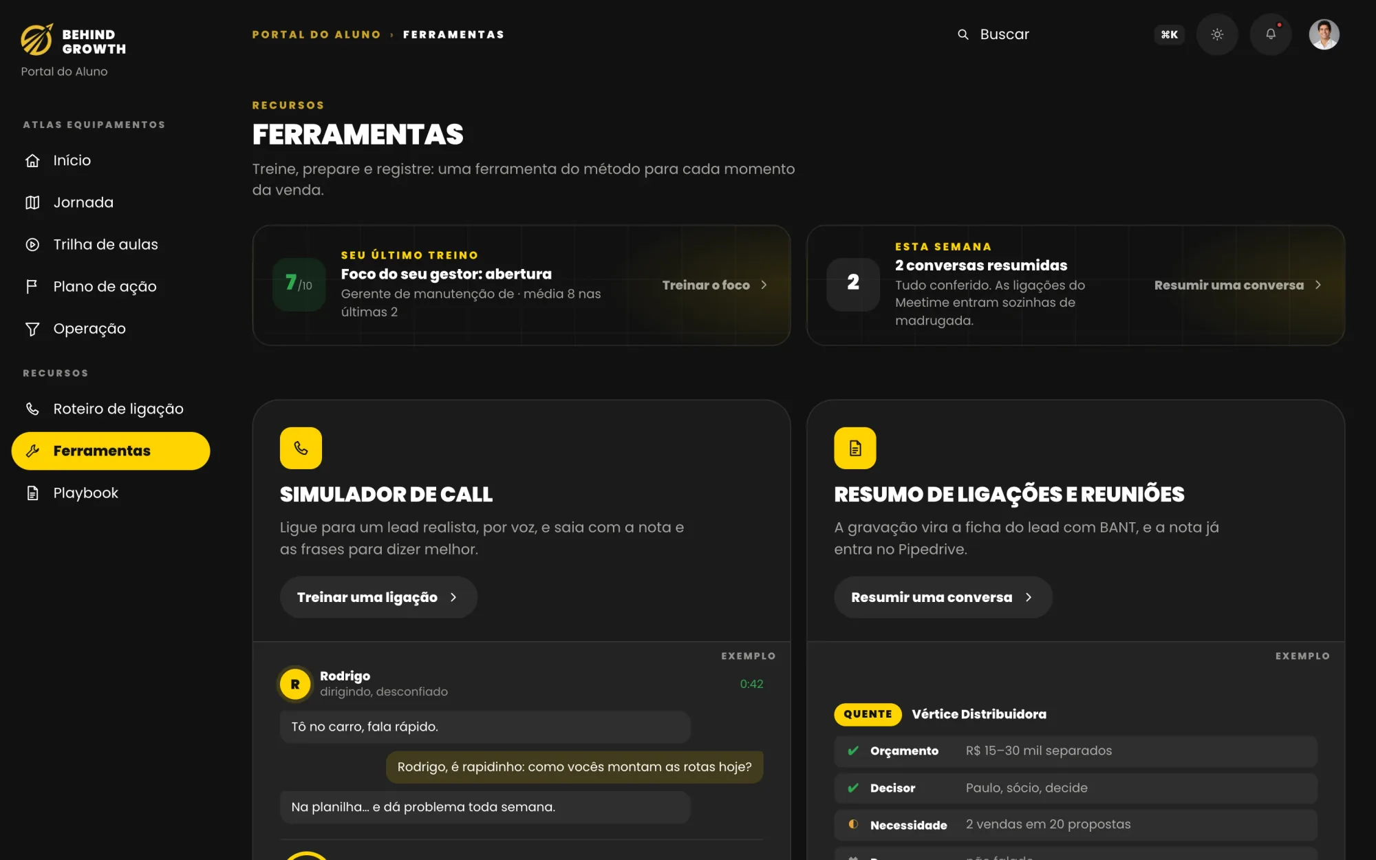 Lista das ferramentas de IA do vendedor: quebrador de objeções, cold e-mail, follow-up e resumo.