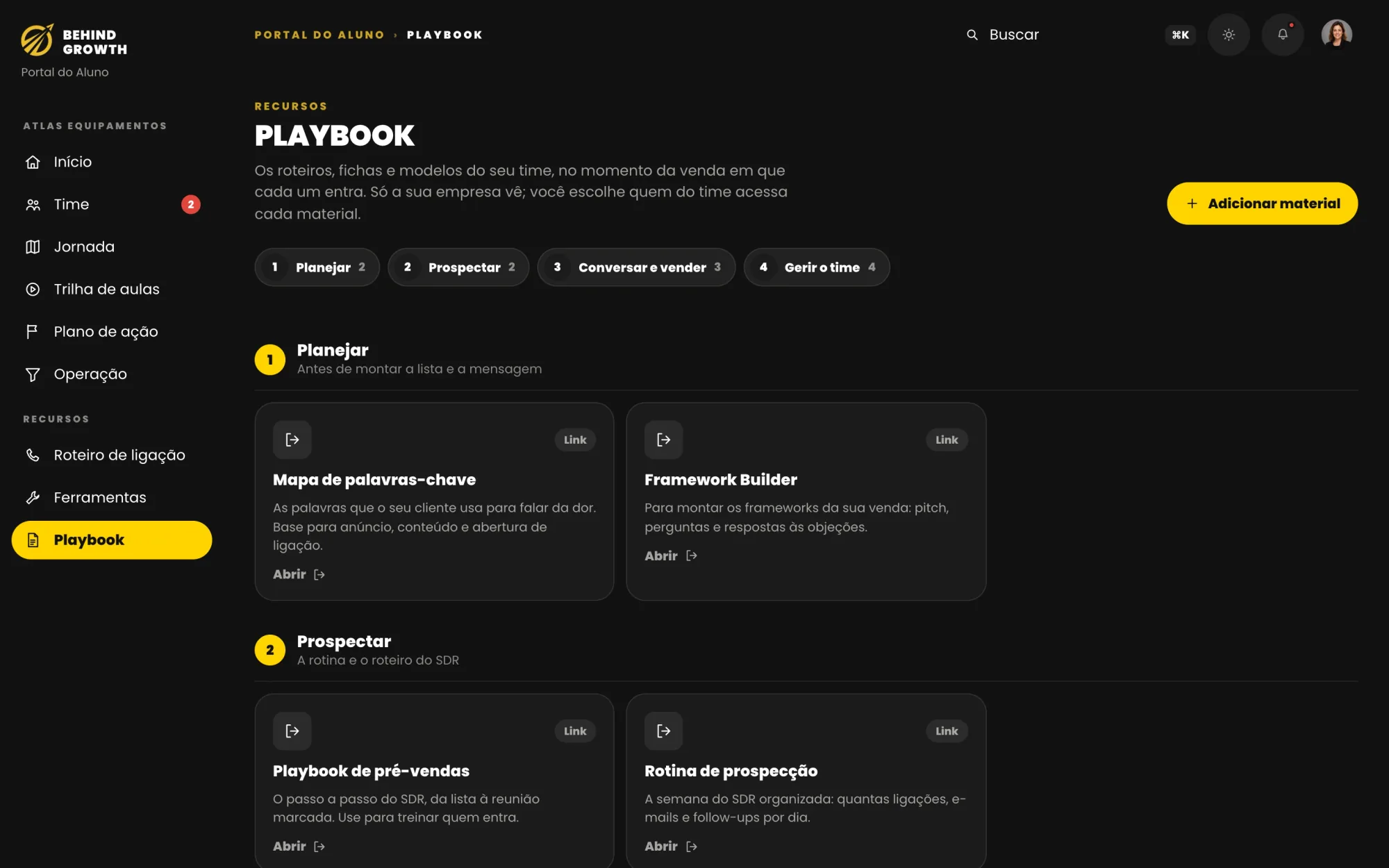 Playbook da empresa: etapas do processo comercial e critérios de cada uma.